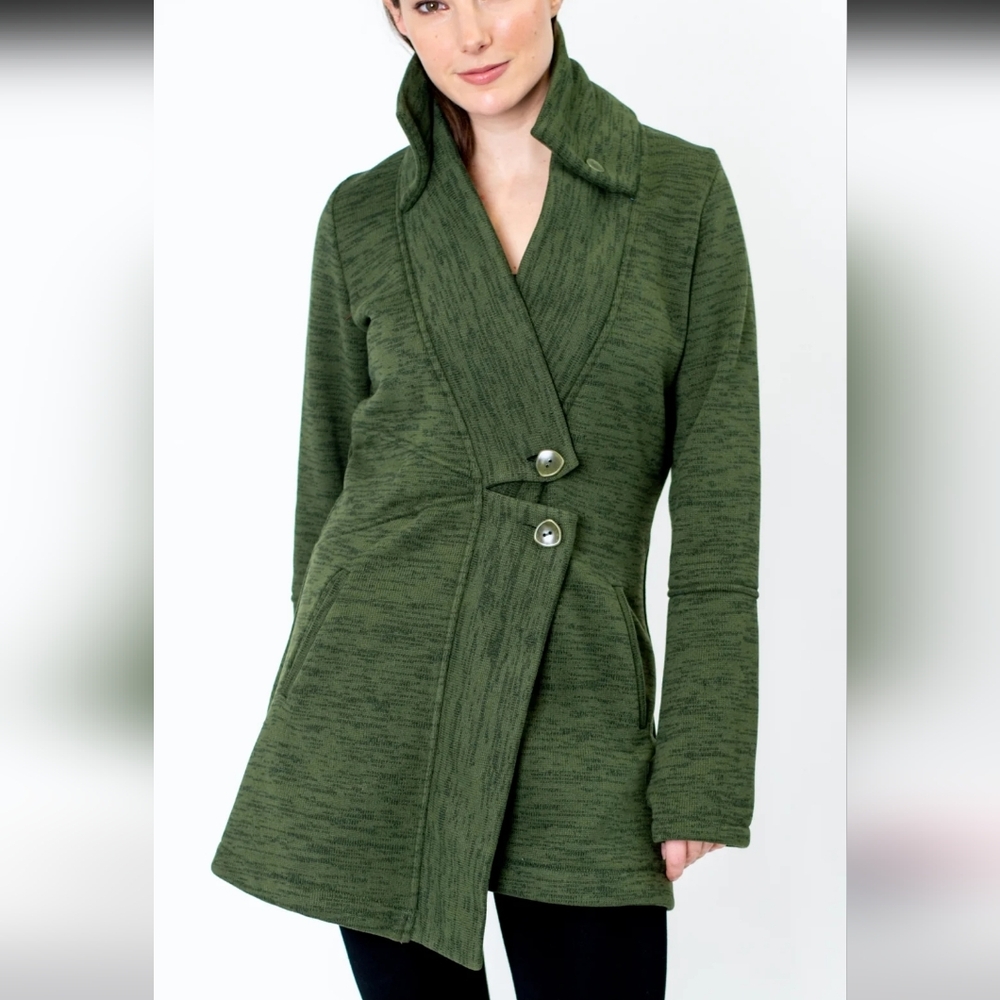 Naturevsfuture Double Collar Ribbed Fleece Sweatshirt Jacket Olive Heather